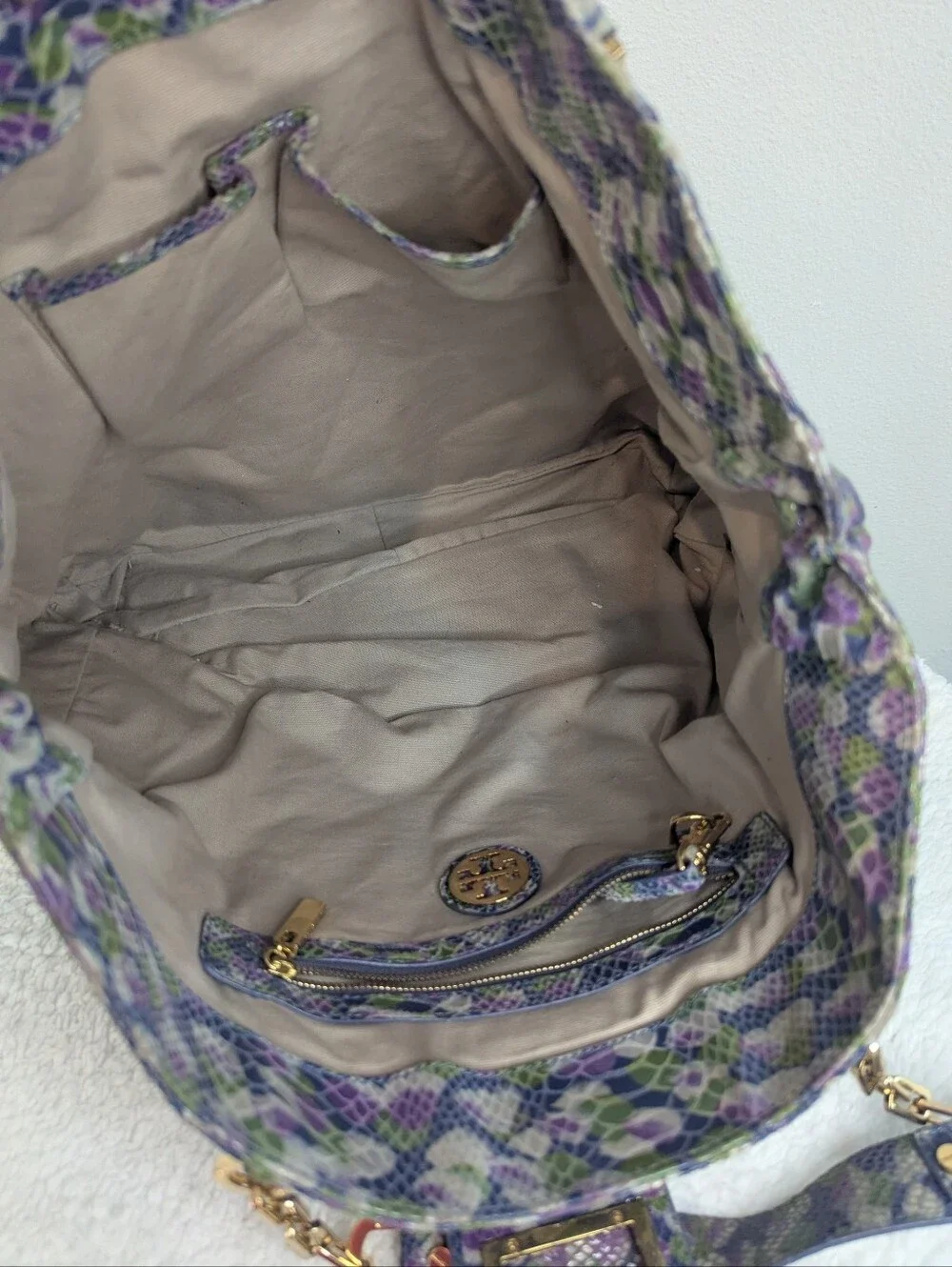 Tory Burch Multicolored Snakeskin Print Tote Gold Hardware Statement Bag